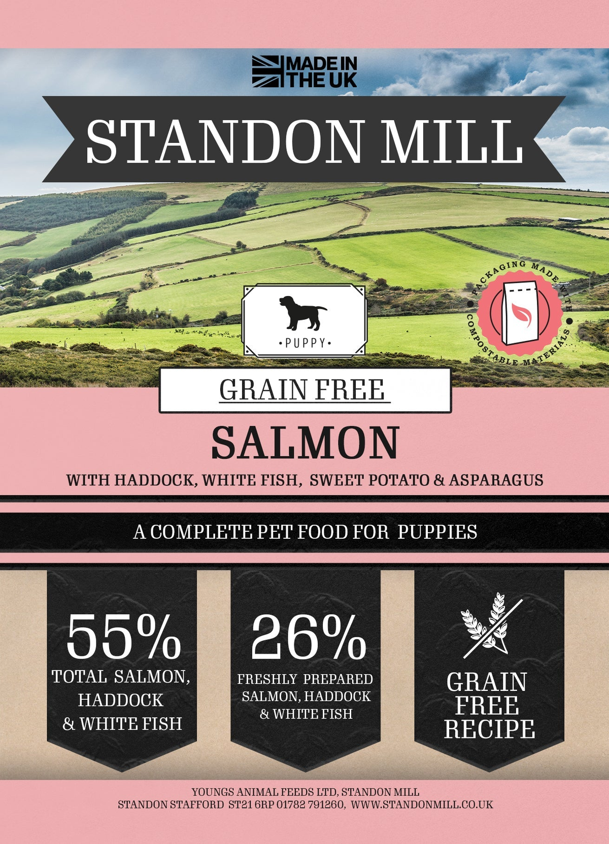 Standon Mill Working Puppy GF Salm, Haddock, White Fish, Sweet Pot & Asp 13.5 kg