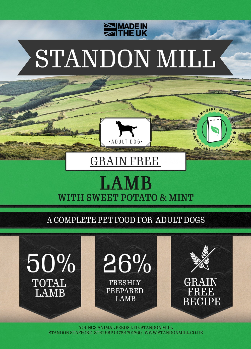 Standon Mill Working Adult Dog GF Lamb, Sweet Pot & Mint 13.50 kg