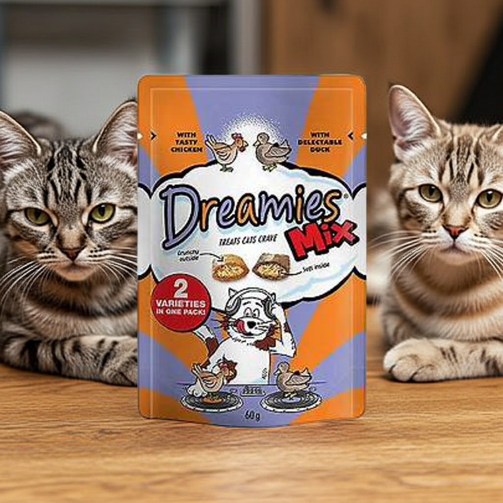 Dreamies Mix Cat Treats with Tasty Chicken & Delectable Duck, 60g